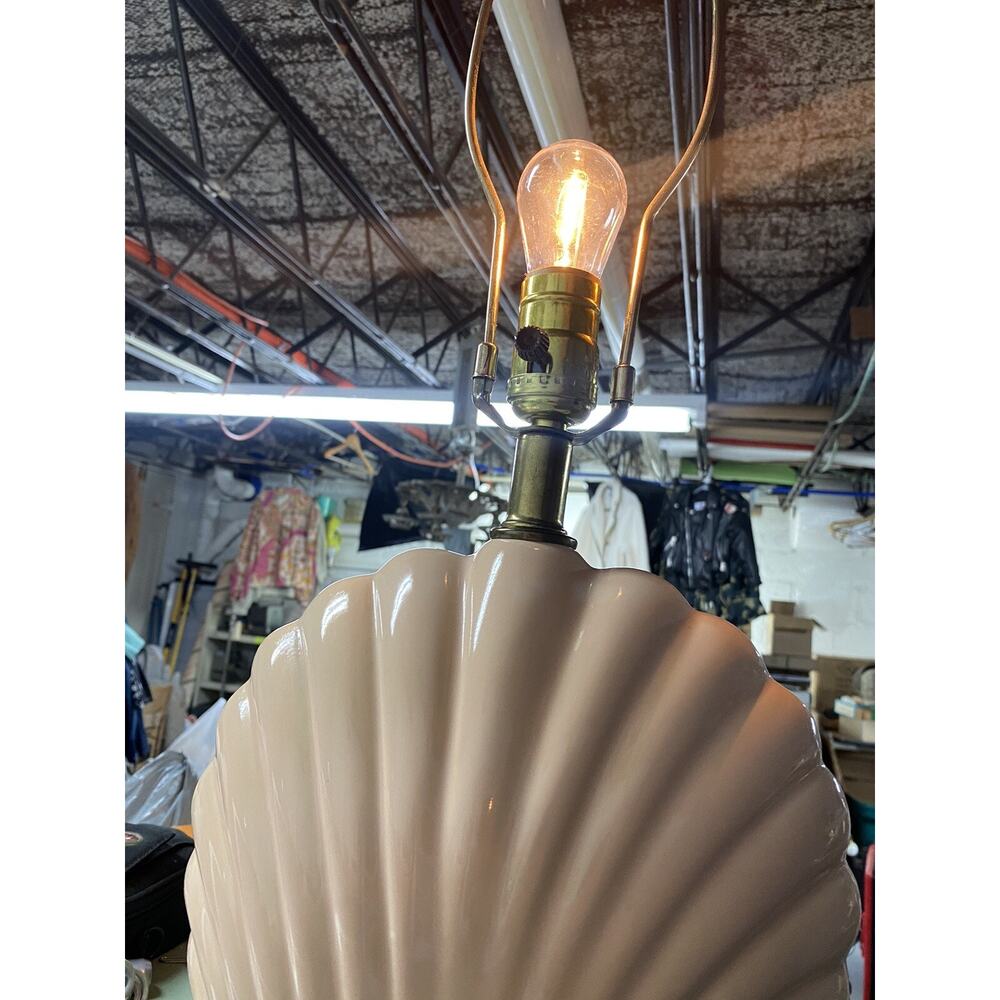 Vtg Hollywood Regency Art Deco Ceramic Clam Shell Lamp MCM Beach Peach Pink - Picture 10 of 10